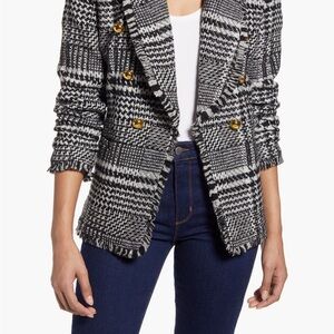 Double Breasted Plaid Tweed Blazer